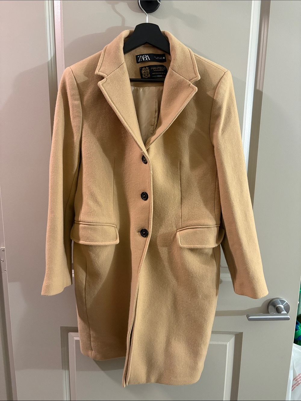 Zara Camel Single-Breasted Wool Coat